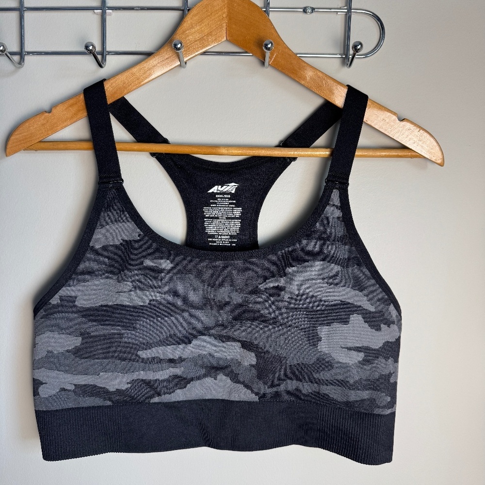 Avia Women's Camo Gray Racerback Sports Bra Adjustable‎ Straps XXXL Activewear